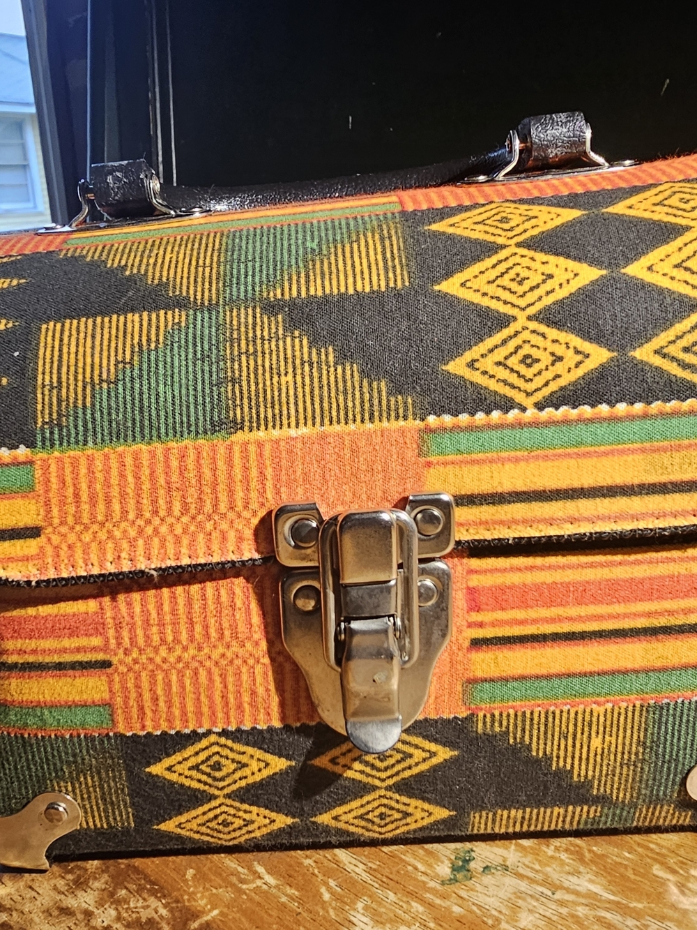 Vibrant Patterned Textile Jewelry Case - Orange, Black, Yellow, Green